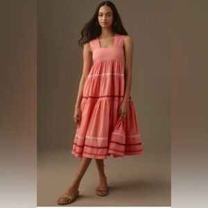 Anthropologie: The Helena Square-Neck Tiered Midi Dress: Smocked Scallop Edition